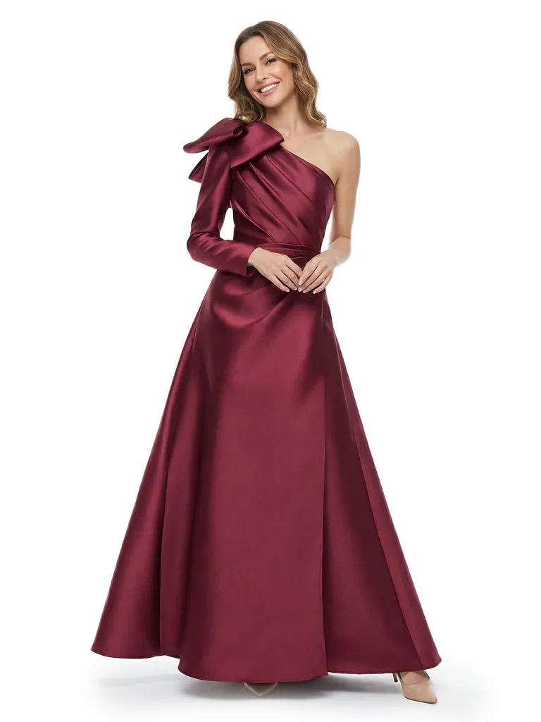 Chicsew Unique One Shoulder Bow Satin A-Line Floor Length Mother Of The Bride Gown sold by ChicSew