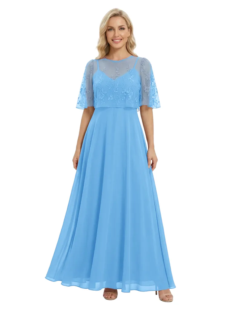 Chicsew Mother of The Groom Dresses Scoop Cape Sleeve Chiffon Maxi Gown Pretty Lace Applique Formal Bridal Event Dress sold by ChicSew product image thumbnail 5