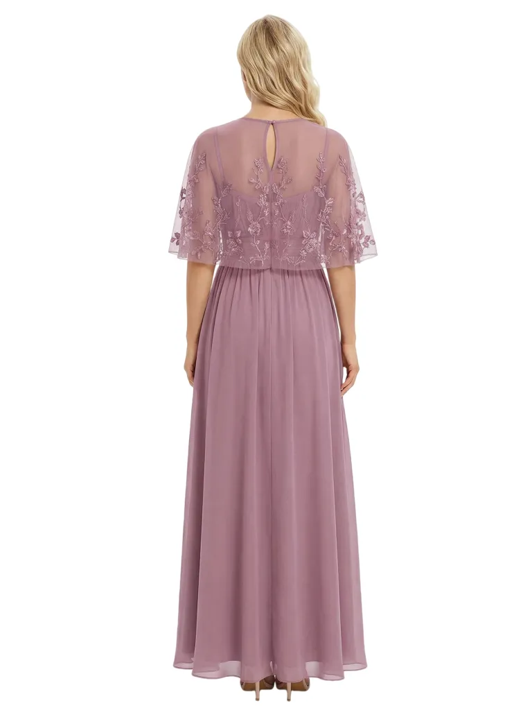 Chicsew Mother of The Groom Dresses Scoop Cape Sleeve Chiffon Maxi Gown Pretty Lace Applique Formal Bridal Event Dress sold by ChicSew product image thumbnail 2