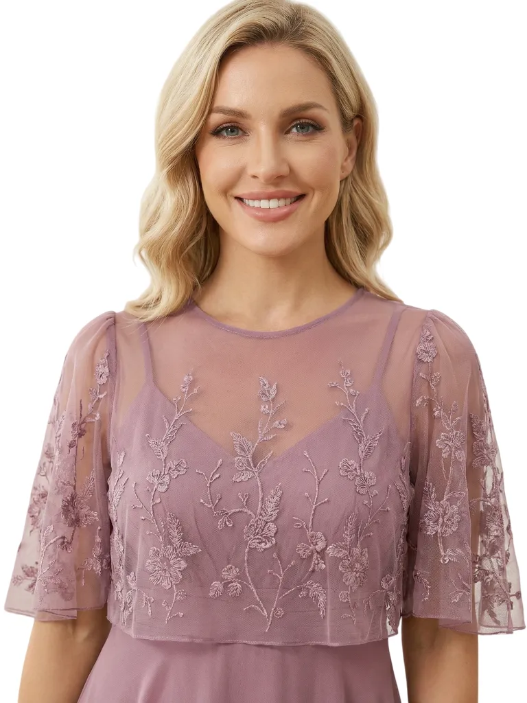 Chicsew Mother of The Groom Dresses Scoop Cape Sleeve Chiffon Maxi Gown Pretty Lace Applique Formal Bridal Event Dress sold by ChicSew product image thumbnail 3