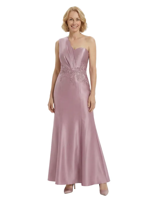 Chicsew Mother of The Groom Dresses One Shoulder Satin Mermaid Maxi Gown Fancy Embroidered Formal Bridal Party Dress sold by ChicSew