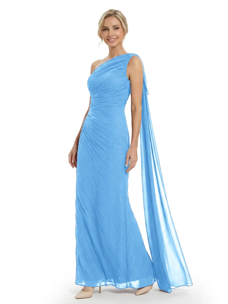 Chicsew Mother of The Bride Dresses Unique One Shoulder Chiffon Maxi Gown With Drape Detail Modern Ruched Formal Wedding Event Attire sold by ChicSew product image thumbnail 5