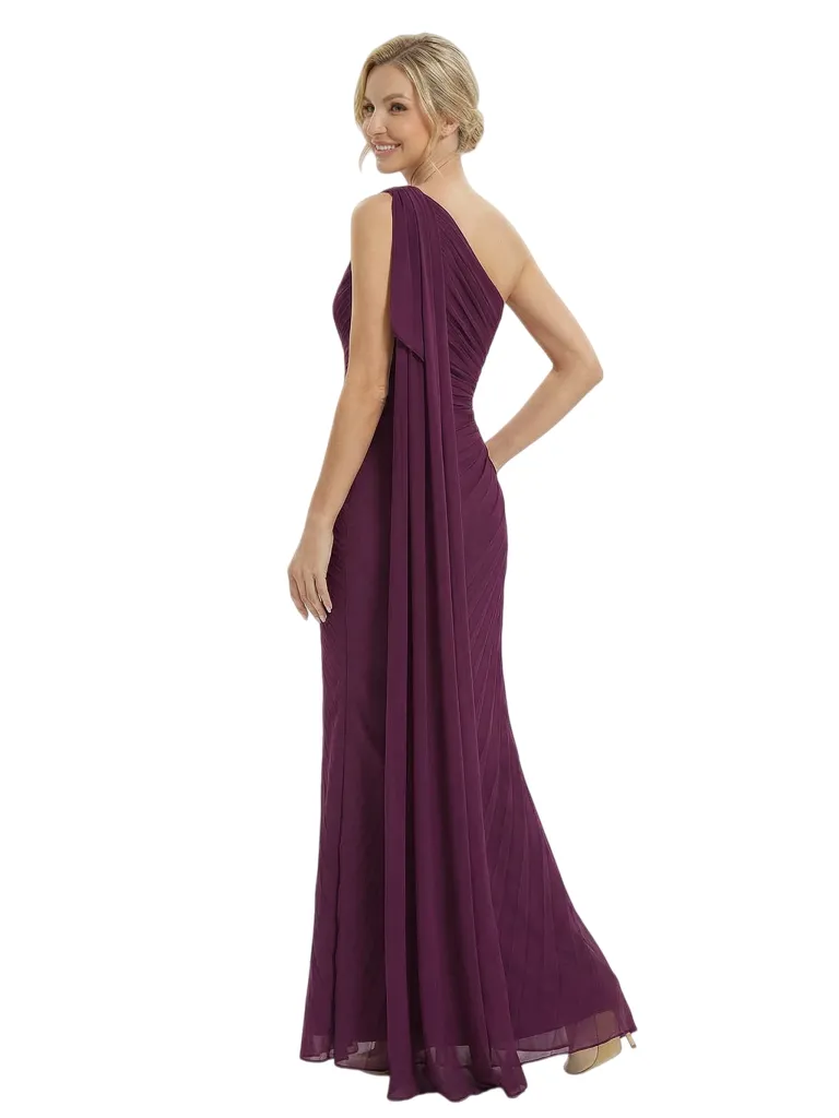 Chicsew Mother of The Bride Dresses Unique One Shoulder Chiffon Maxi Gown With Drape Detail Modern Ruched Formal Wedding Event Attire sold by ChicSew product image thumbnail 3