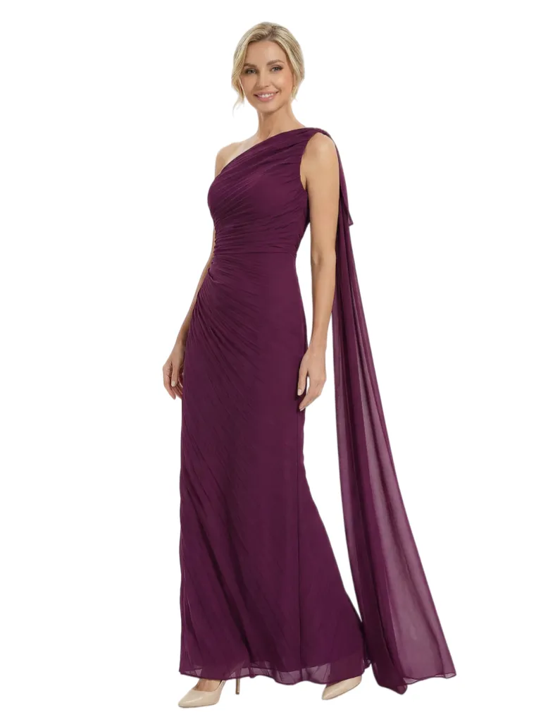 Chicsew Mother of The Bride Dresses Unique One Shoulder Chiffon Maxi Gown With Drape Detail Modern Ruched Formal Wedding Event Attire sold by ChicSew