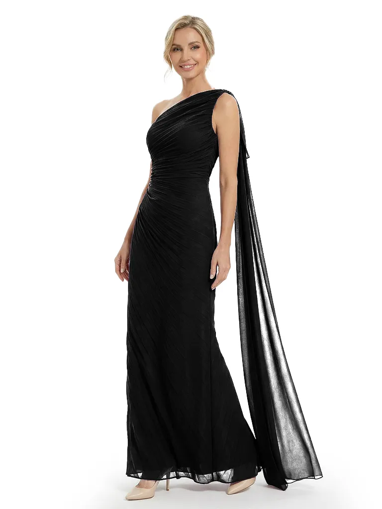 Chicsew Mother of The Bride Dresses Unique One Shoulder Chiffon Maxi Gown With Drape Detail Modern Ruched Formal Wedding Event Attire sold by ChicSew product image thumbnail 4