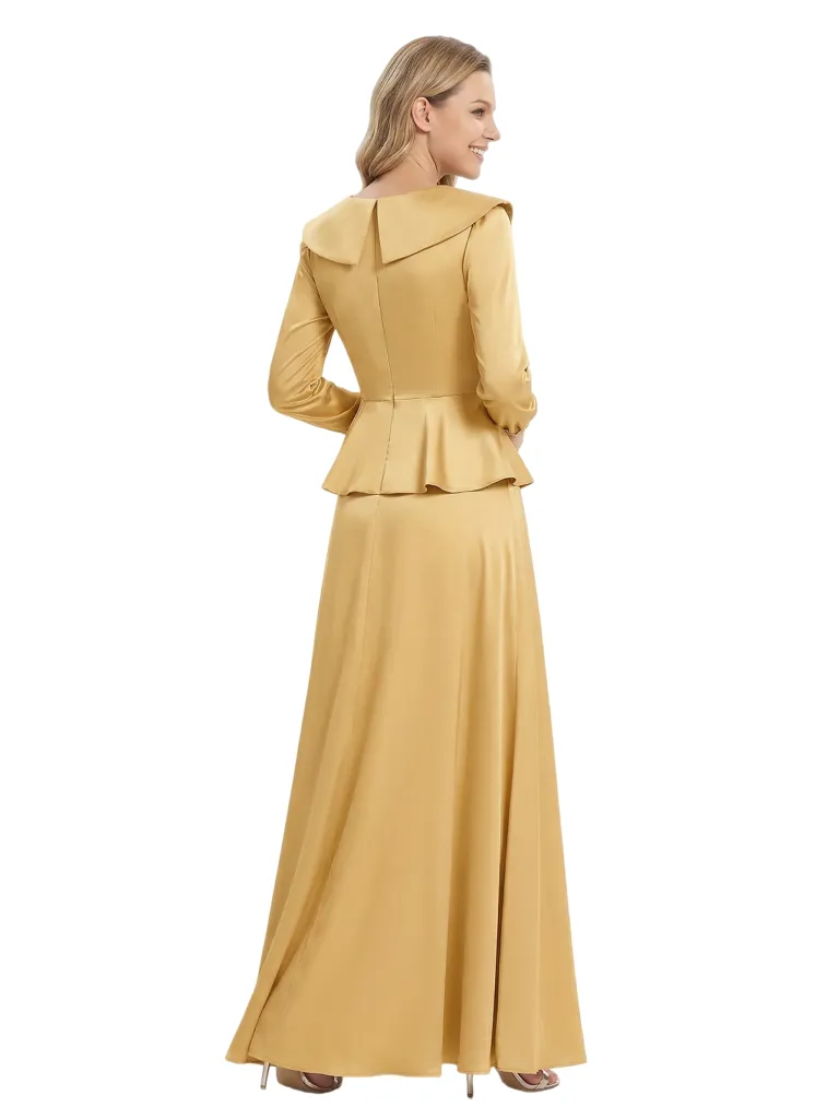 Chicsew Mother of The Bride Dresses V-Neck Sleeveless Satin Peplum Maxi Gown Fancy Flower Detailed Formal Wedding Dress sold by ChicSew product image thumbnail 3