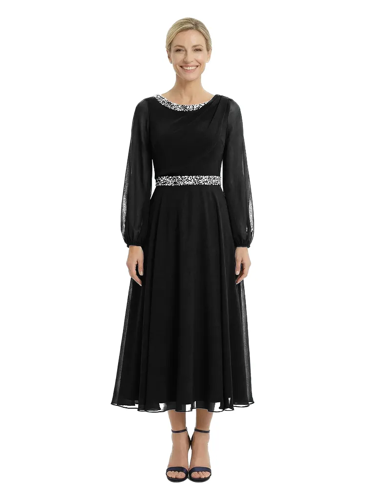 Chicsew Gorgeous Scoop Long Sleeve Chiffon Mother of The Bride Dress Midi A-Line Beaded Classy Gown sold by ChicSew product image thumbnail 4