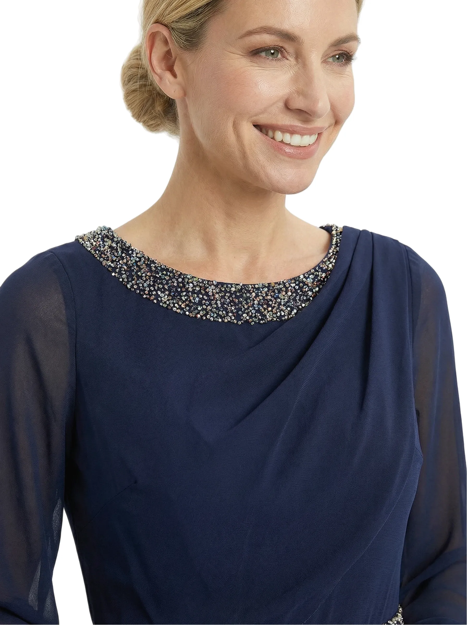 Chicsew Gorgeous Scoop Long Sleeve Chiffon Mother of The Bride Dress Midi A-Line Beaded Classy Gown sold by ChicSew product image thumbnail 2