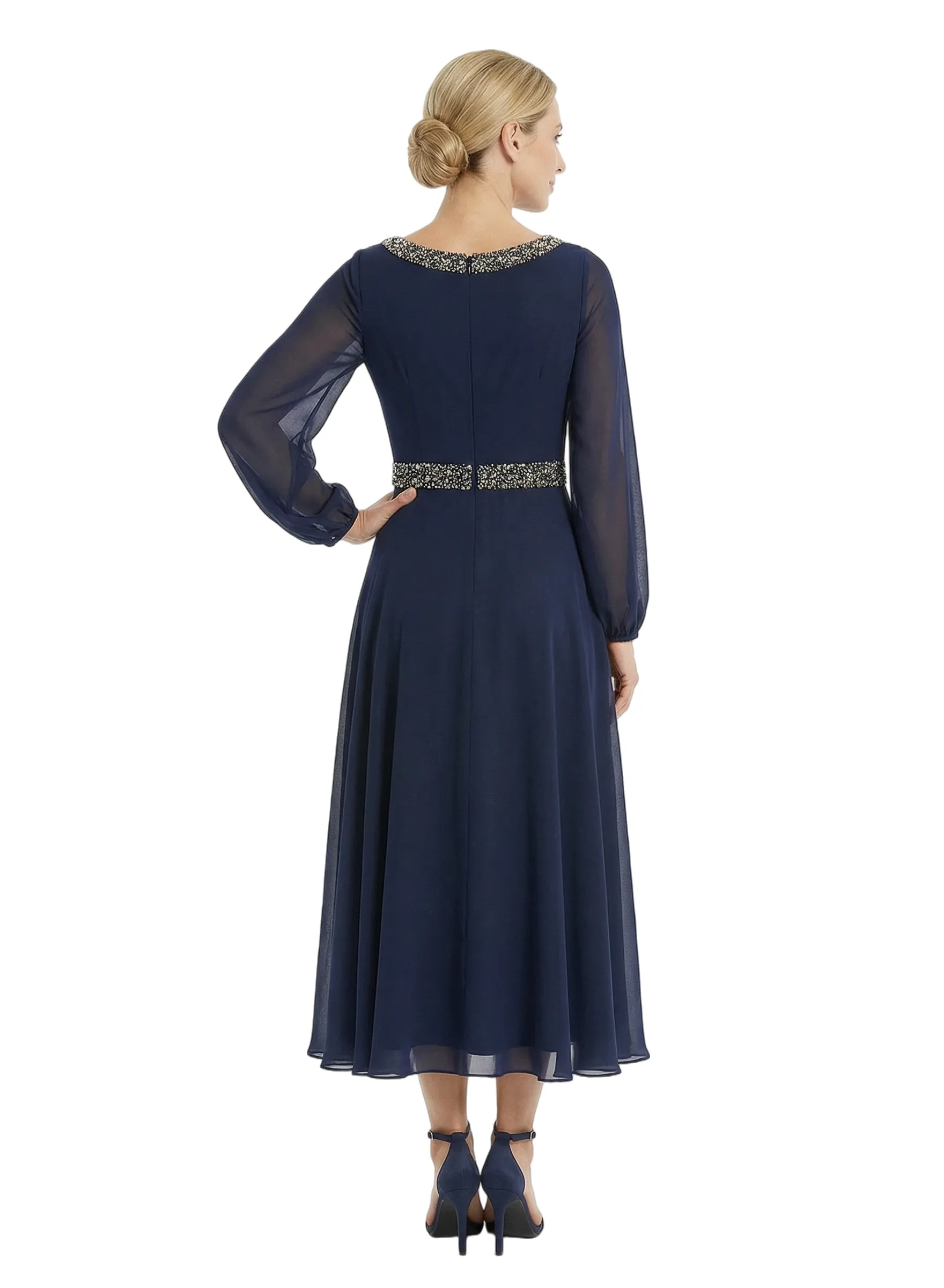 Chicsew Gorgeous Scoop Long Sleeve Chiffon Mother of The Bride Dress Midi A-Line Beaded Classy Gown sold by ChicSew product image thumbnail 3
