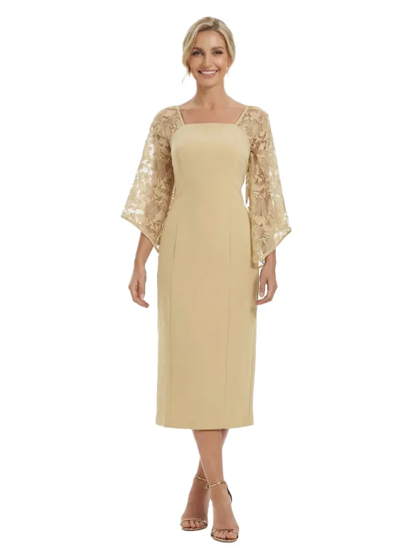 Chicsew Mother of The Groom Dresses Beautiful Square Neck Bell Sleeve Lace Midi Dress Classy Fitted Formal Bridal Party Attir sold by ChicSew