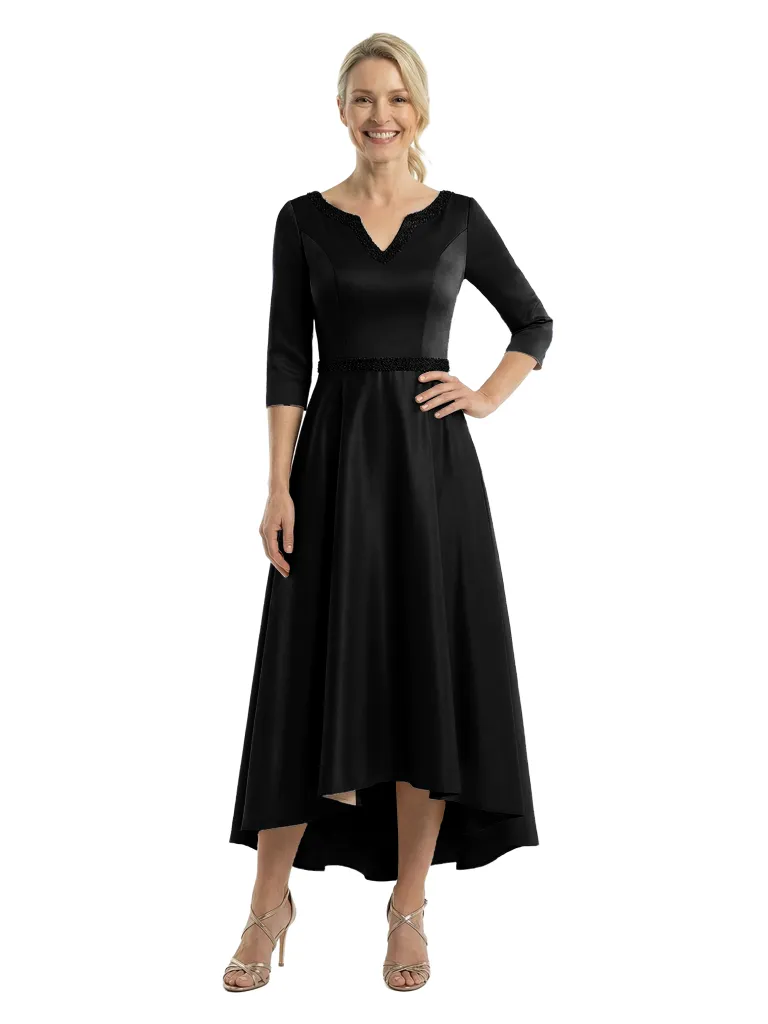Chicsew Mother of The Bride Dresses V-Neck 3/4 Sleeve Satin High-Low Gown Elegant Beaded Formal Wedding Event Attire sold by ChicSew product image thumbnail 4