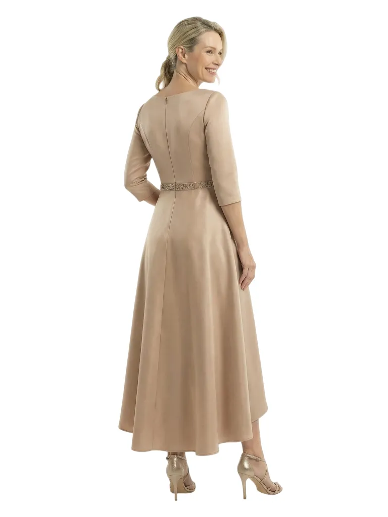 Chicsew Mother of The Bride Dresses V-Neck 3/4 Sleeve Satin High-Low Gown Elegant Beaded Formal Wedding Event Attire sold by ChicSew product image thumbnail 3