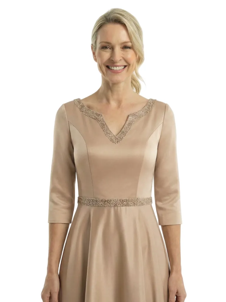 Chicsew Mother of The Bride Dresses V-Neck 3/4 Sleeve Satin High-Low Gown Elegant Beaded Formal Wedding Event Attire sold by ChicSew product image thumbnail 2