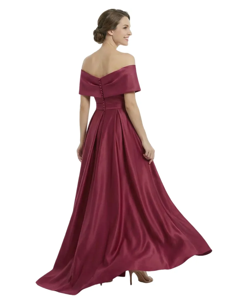 Chicsew Mother of The Groom Dresses Elegant Off the Shoulder Satin Train Gown Slit Fancy Ruched Formal Bridal Party Dress sold by ChicSew product image thumbnail 3