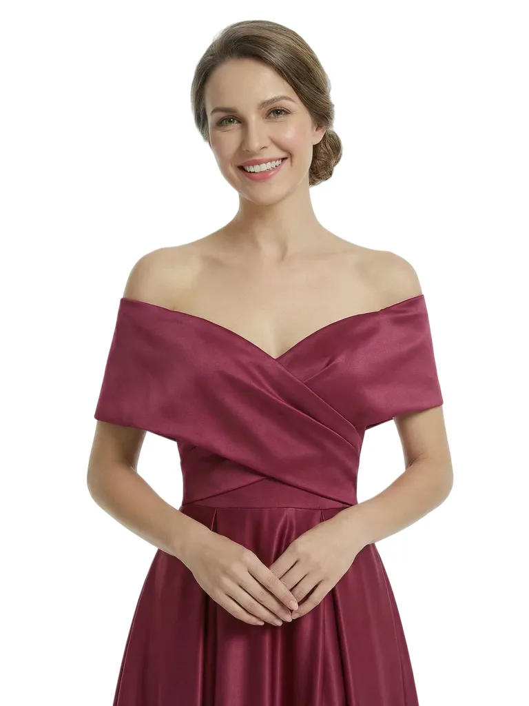 Chicsew Mother of The Groom Dresses Elegant Off the Shoulder Satin Train Gown Slit Fancy Ruched Formal Bridal Party Dress sold by ChicSew product image thumbnail 2