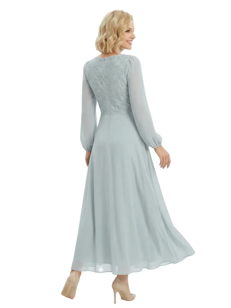 Chicsew Mother of The Bride Dresses Stylish V-Neck Long Sleeve Lace Chiffon Maxi Gown Pretty Flowy Formal Wedding Event Dress sold by ChicSew product image thumbnail 3