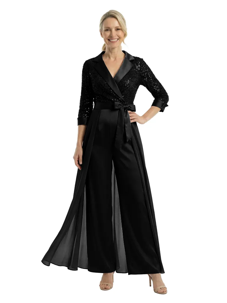 Chicsew Mother of The Groom Pantsuits V-Neck 3/4 Sleeve Sequin Jumpsuit sold by ChicSew product image thumbnail 4