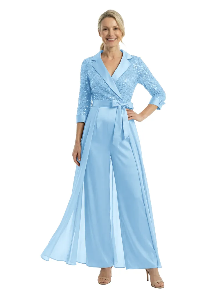 Chicsew Mother of The Groom Pantsuits V-Neck 3/4 Sleeve Sequin Jumpsuit sold by ChicSew product image thumbnail 5
