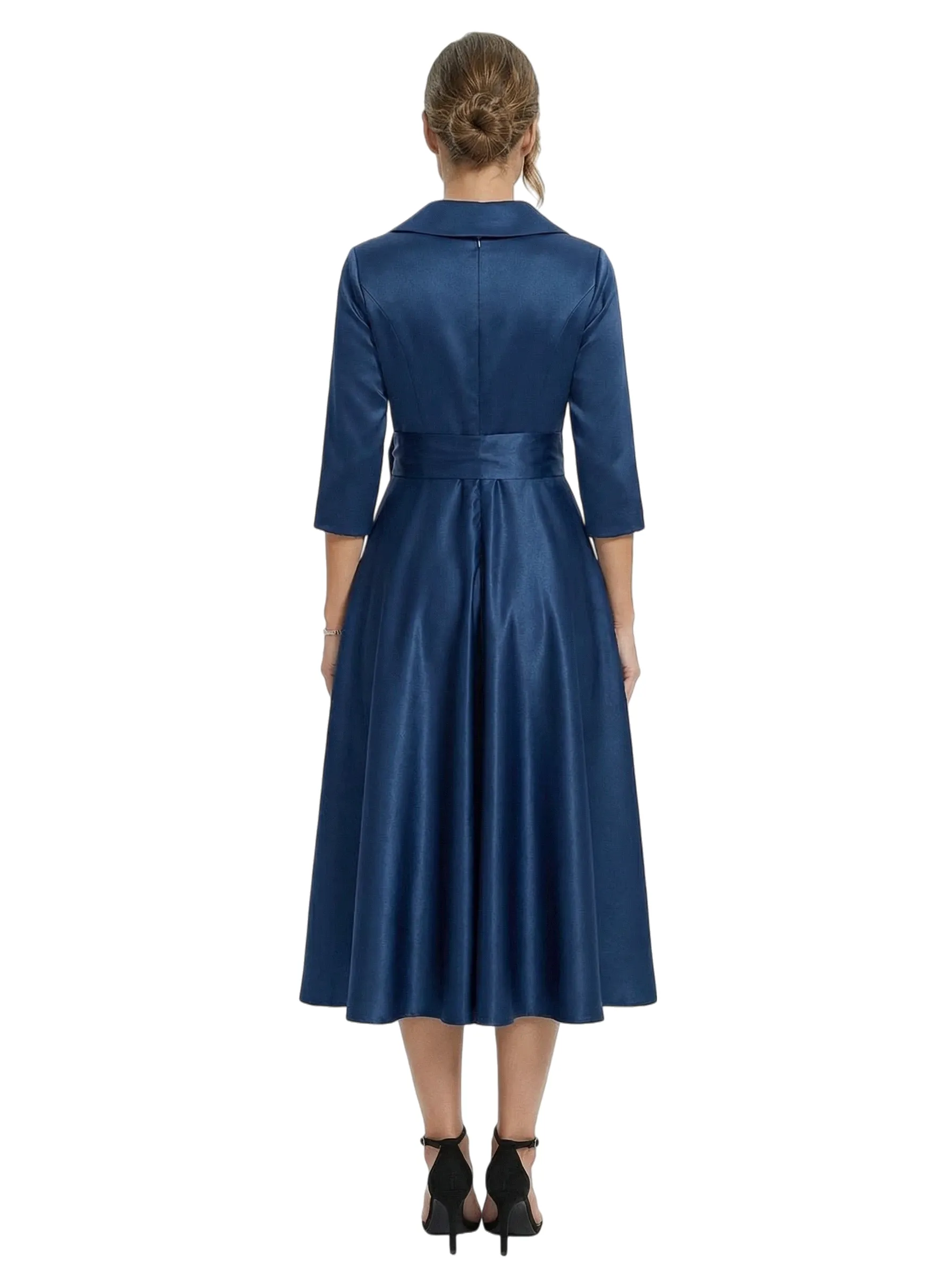 Chicsew Stylish Lapel 3/4 Sleeve Satin Mother of The Groom Dress Midi A-Line Bow Fancy Gown sold by ChicSew product image thumbnail 3