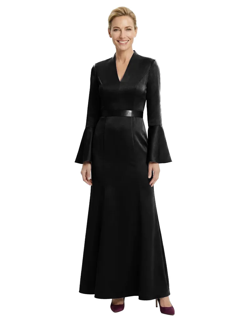 Chicsew Sophisticated V-Neck Bell Sleeve Satin Mother of The Bride Dress Long A-Line Classy Formal Gown sold by ChicSew product image thumbnail 4