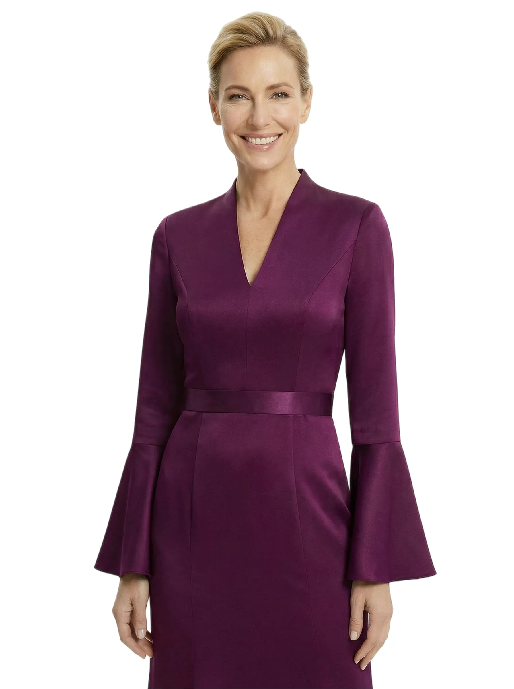 Chicsew Sophisticated V-Neck Bell Sleeve Satin Mother of The Bride Dress Long A-Line Classy Formal Gown sold by ChicSew product image thumbnail 2