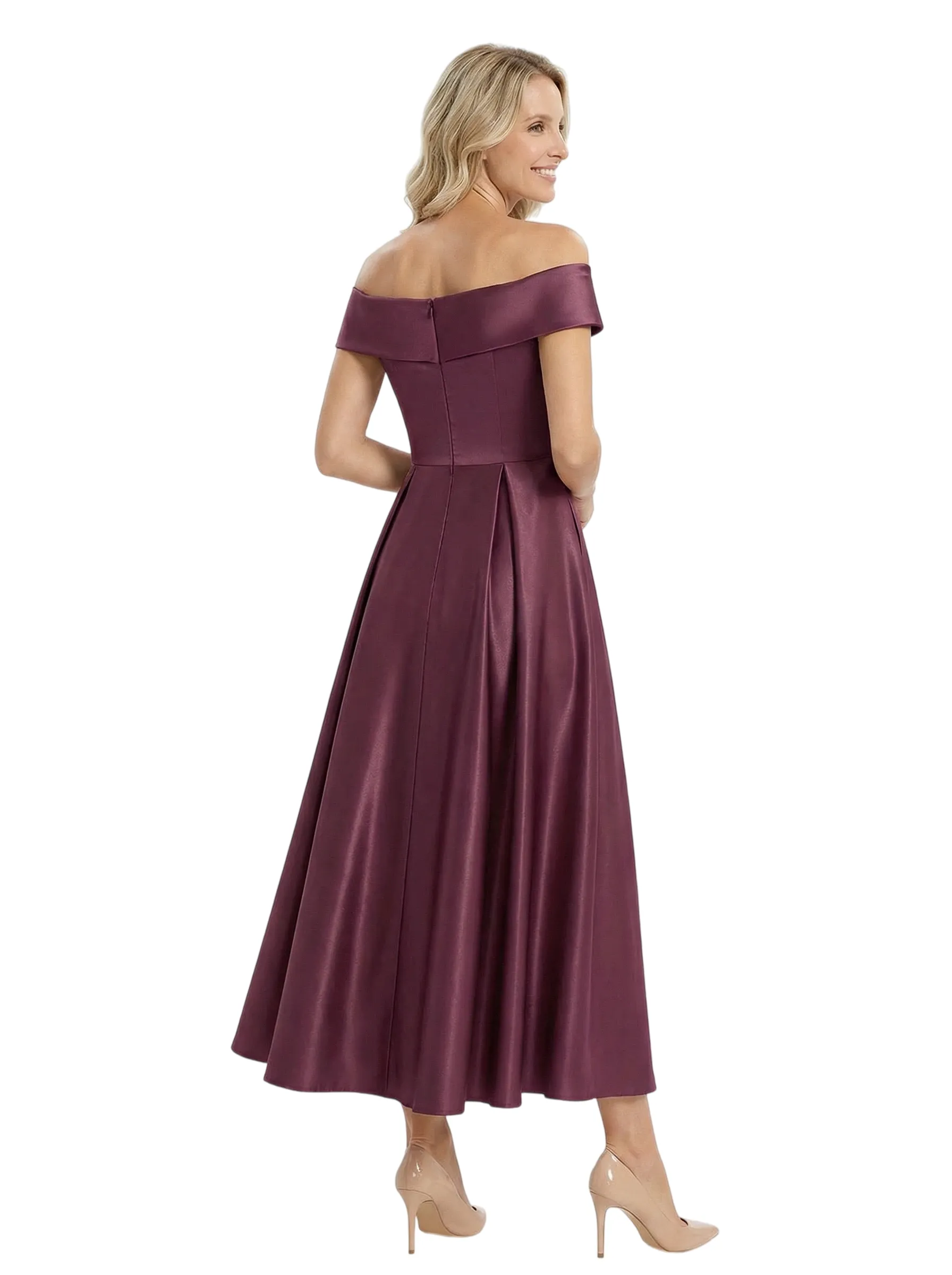Chicsew Elegant Off Shoulder Tea-Length Satin A-Line Mother Of The Bride Dresses sold by ChicSew product image thumbnail 3