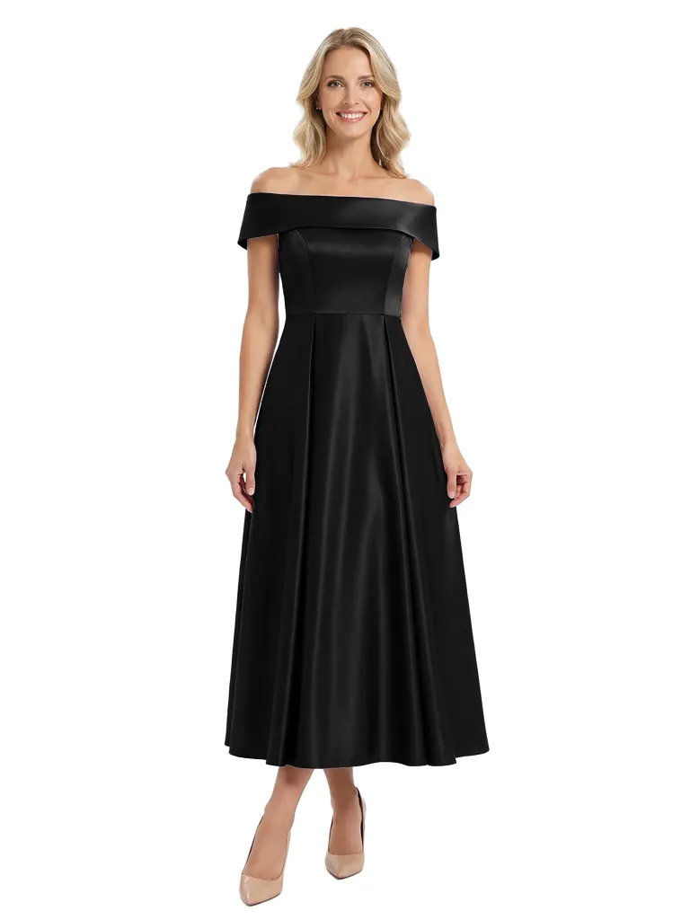 Chicsew Elegant Off Shoulder Tea-Length Satin A-Line Mother Of The Bride Dresses sold by ChicSew product image thumbnail 4