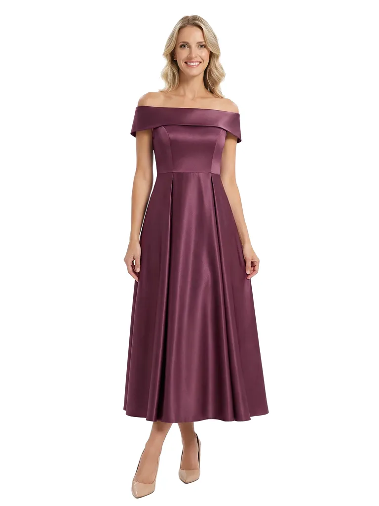 Chicsew Elegant Off Shoulder Tea-Length Satin A-Line Mother Of The Bride Dresses sold by ChicSew
