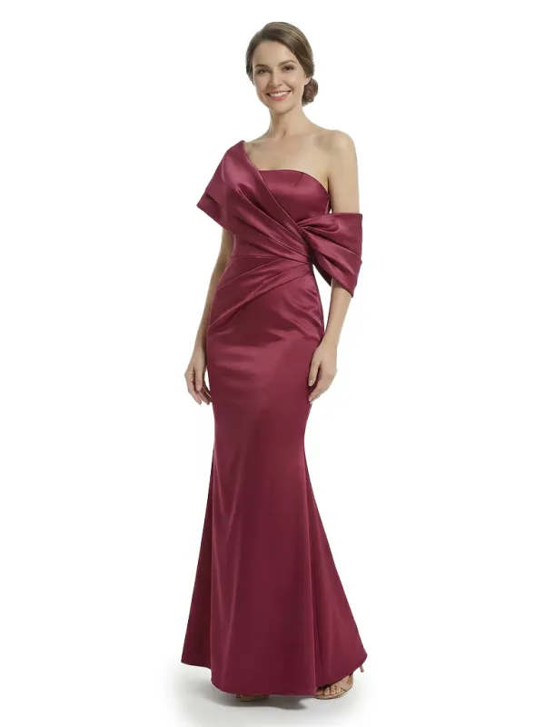Chicsew Elegant Asymmetrical Straps Ruched Satin Mermaid Formal Mother Of The Groom Maxi Dresses sold by ChicSew