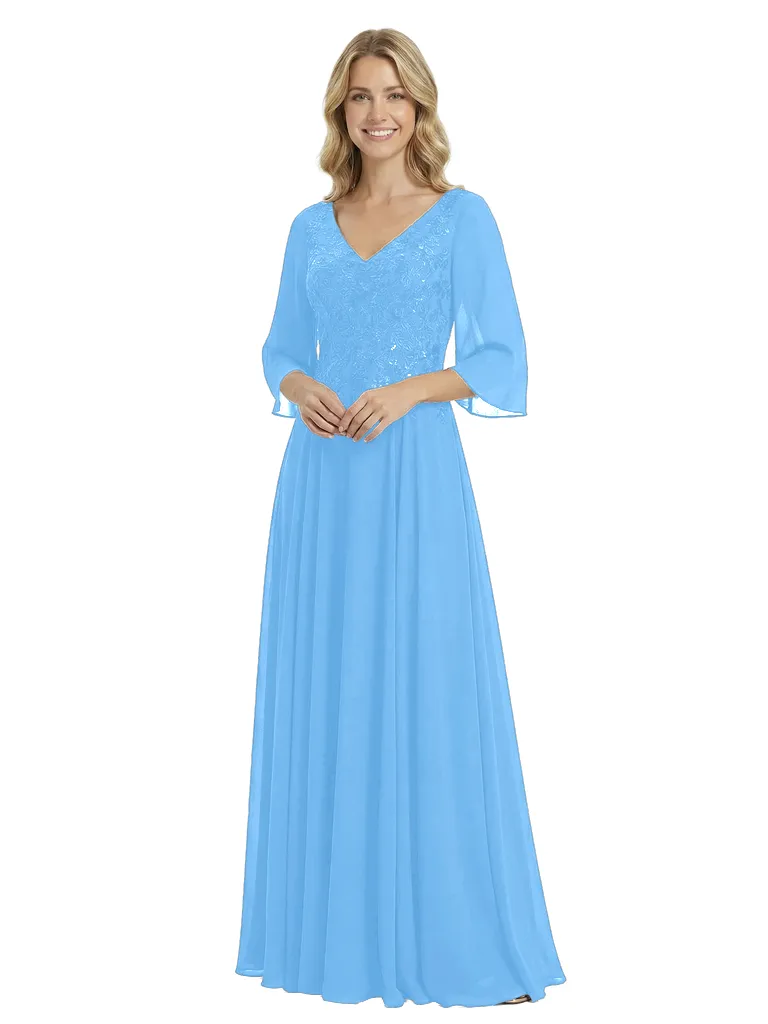 Chicsew Elegant V-Neck 3/4 Sleeves A-Line Lace Appliques Chiffon Mother Of The Bride Dress sold by ChicSew product image thumbnail 5