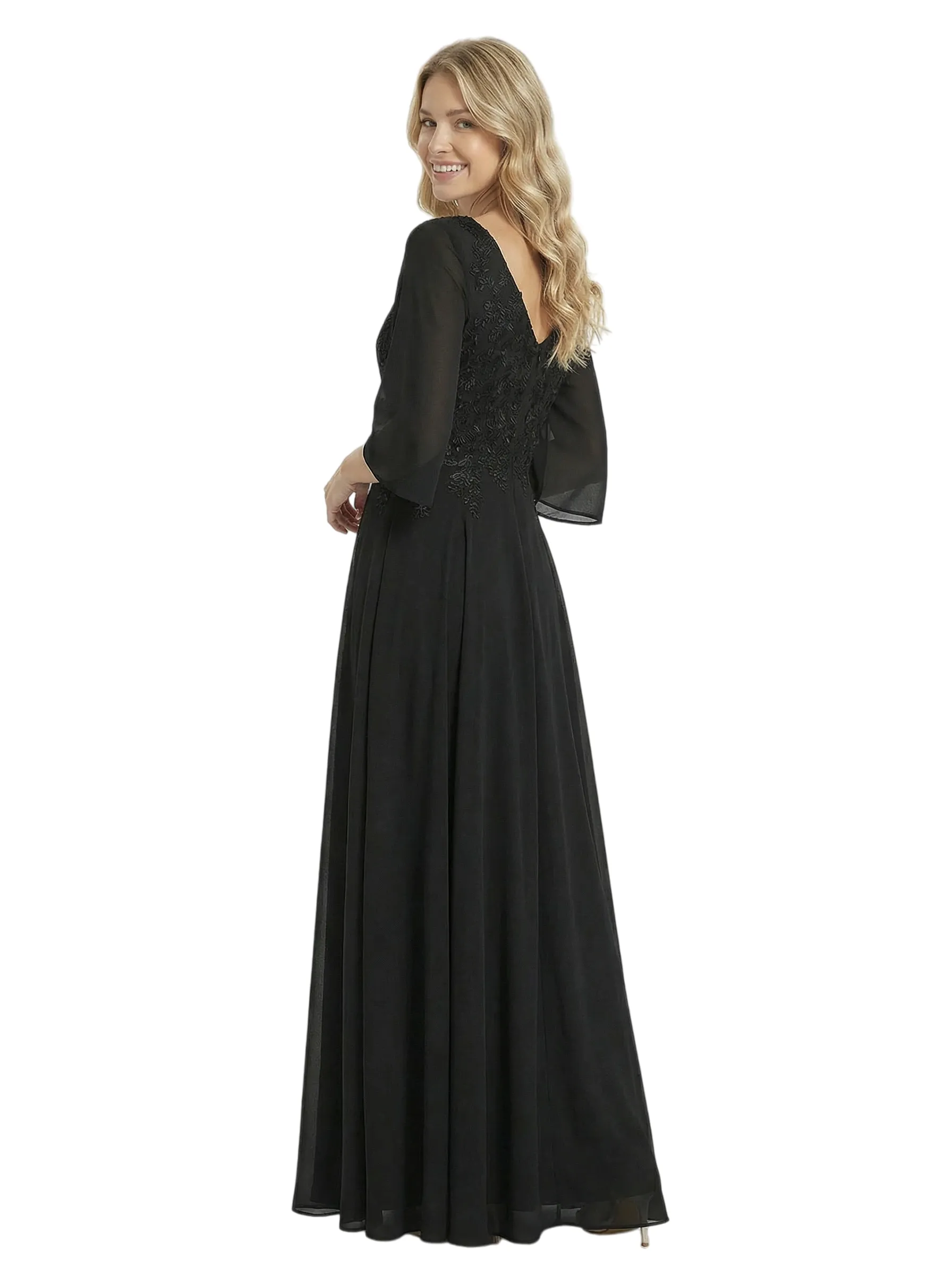 Chicsew Elegant V-Neck 3/4 Sleeves A-Line Lace Appliques Chiffon Mother Of The Bride Dress sold by ChicSew product image thumbnail 3