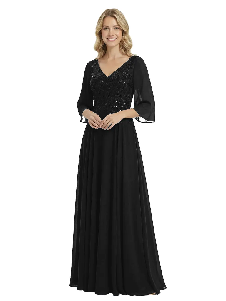 Chicsew Elegant V-Neck 3/4 Sleeves A-Line Lace Appliques Chiffon Mother Of The Bride Dress sold by ChicSew product image thumbnail 4