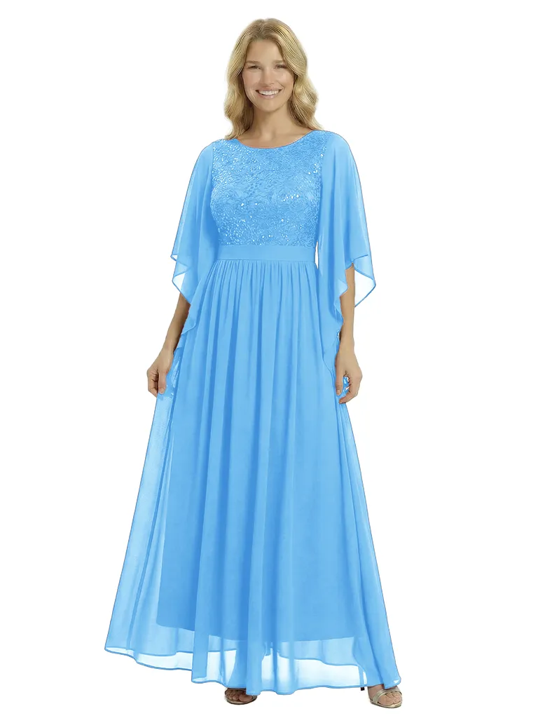 Chicsew Elegant Jewel 3/4 Sleeves A-Line Lace Appliques Chiffon Mother Of The Bride Dress sold by ChicSew product image thumbnail 5