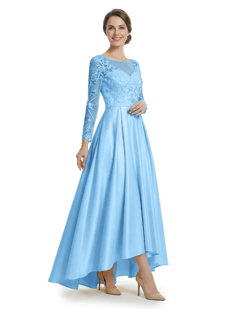Chicsew Long Sleeves High-Low Satin A-Line Mother Of The Bride Gowns With Illusion Lace Top sold by ChicSew product image thumbnail 5