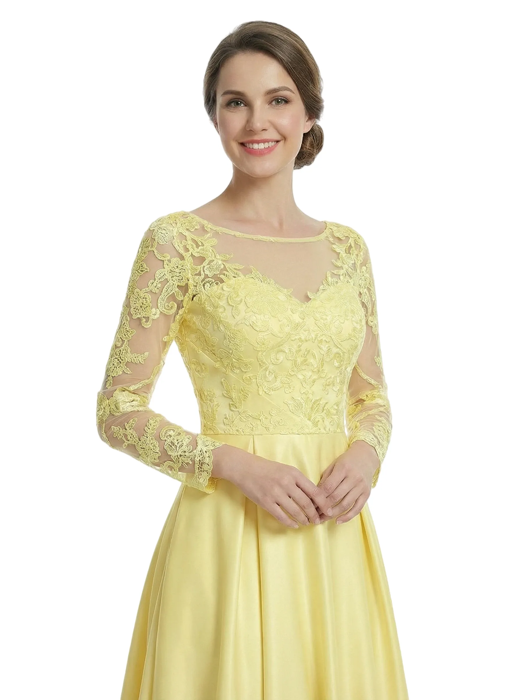 Chicsew Long Sleeves High-Low Satin A-Line Mother Of The Bride Gowns With Illusion Lace Top sold by ChicSew product image thumbnail 2