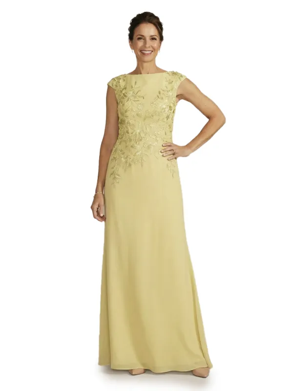 Chicsew Boat Neck Cap Sleeves Chiffon Sheath Mother Of The Bride Dresses With Applique sold by ChicSew