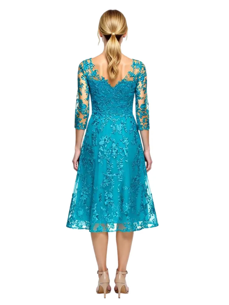 Chicsew Elegant V-Neck 3/4 Lace Sleeves Knee-Length A-Line Chiffon Mother of The Bride Dress sold by ChicSew product image thumbnail 3