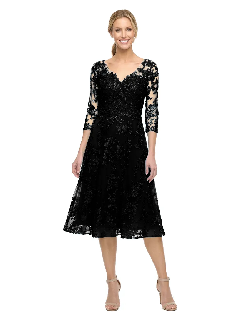 Chicsew Elegant V-Neck 3/4 Lace Sleeves Knee-Length A-Line Chiffon Mother of The Bride Dress sold by ChicSew product image thumbnail 4