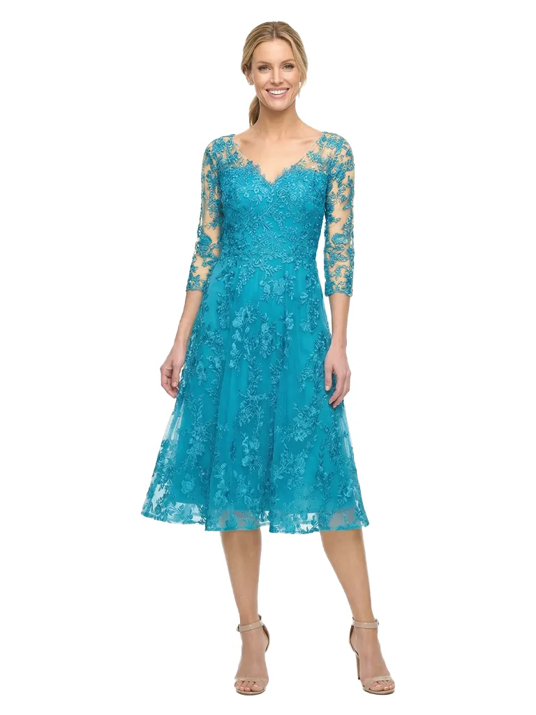 Chicsew Elegant V-Neck 3/4 Lace Sleeves Knee-Length A-Line Chiffon Mother of The Bride Dress sold by ChicSew