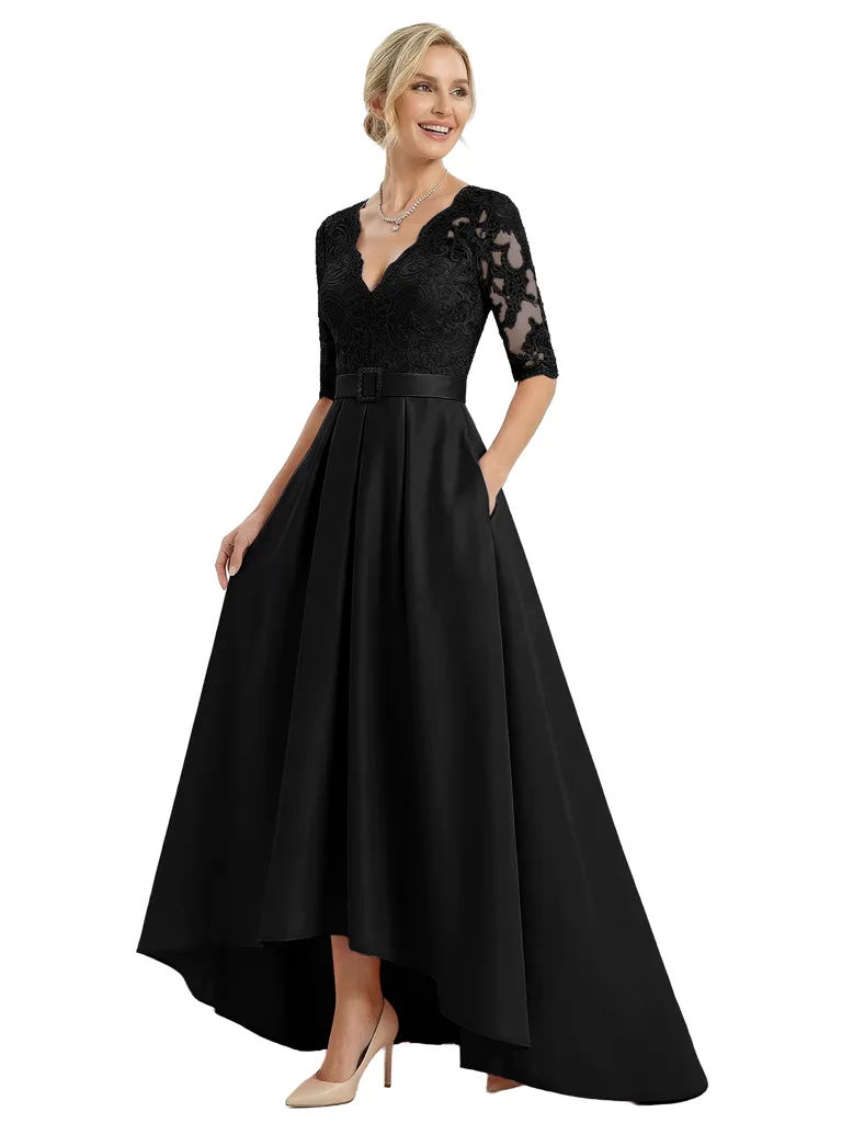 Chicsew Stylish V-Neck 3/4 Sleeves High-Low Satin A-line Mother of The Bride Dresses sold by ChicSew product image thumbnail 4