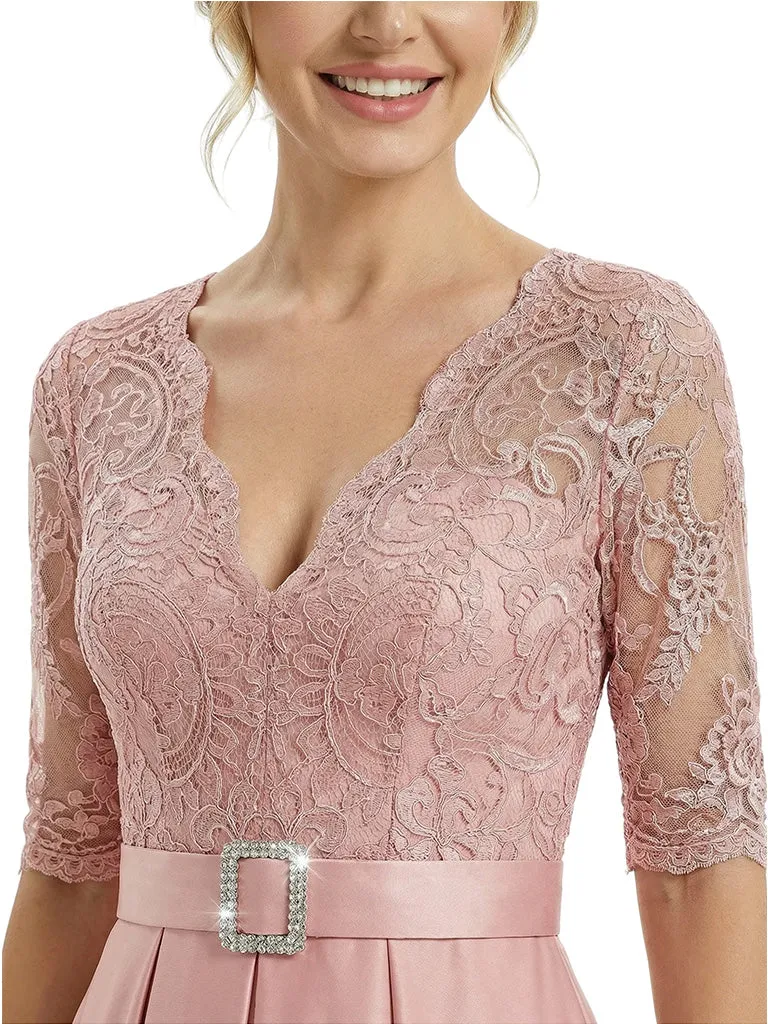 Chicsew Stylish V-Neck 3/4 Sleeves High-Low Satin A-line Mother of The Bride Dresses sold by ChicSew product image thumbnail 2