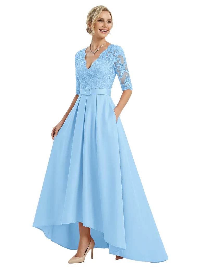 Chicsew Stylish V-Neck 3/4 Sleeves High-Low Satin A-line Mother of The Bride Dresses sold by ChicSew product image thumbnail 5