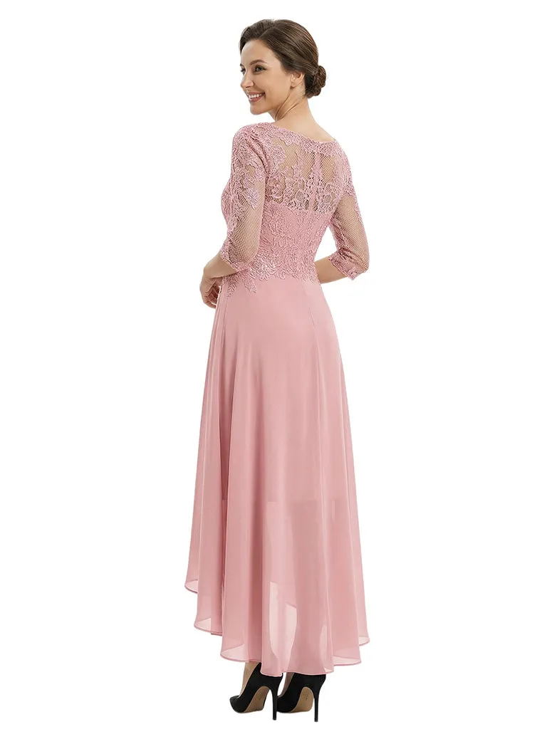 Chicsew Elegant V-Neck Lace Appliques High-Low A-Line Chiffon Mother of The Bride Dress sold by ChicSew product image thumbnail 3