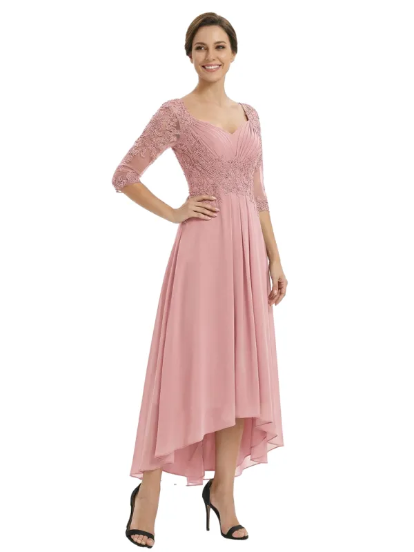 Chicsew Elegant V-Neck Lace Appliques High-Low A-Line Chiffon Mother of The Bride Dress sold by ChicSew