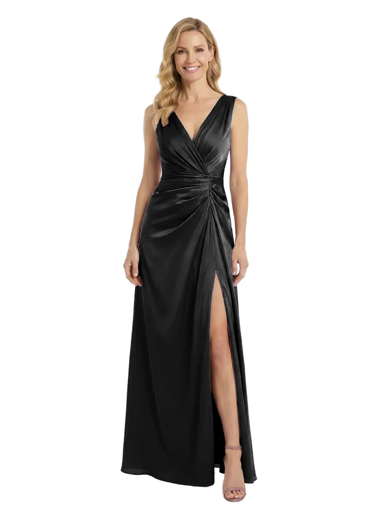 Chicsew Spaghetti Straps Side Slit Ruched Satin A-Line Mother Of The Bride Dresses sold by ChicSew product image thumbnail 4