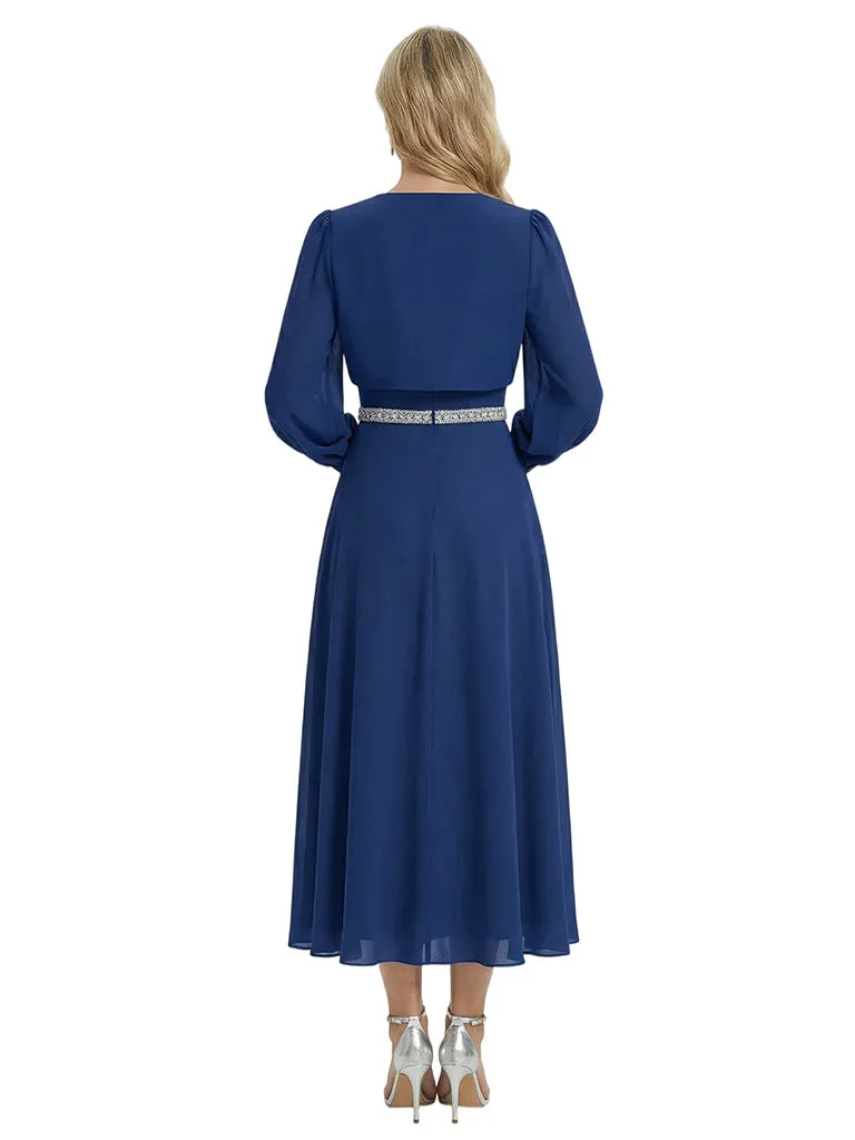 Chicsew Elegant Lantern Sleeve Beaded A-Line Chiffon Mother of The Bride Dress With Jacket sold by ChicSew product image thumbnail 2