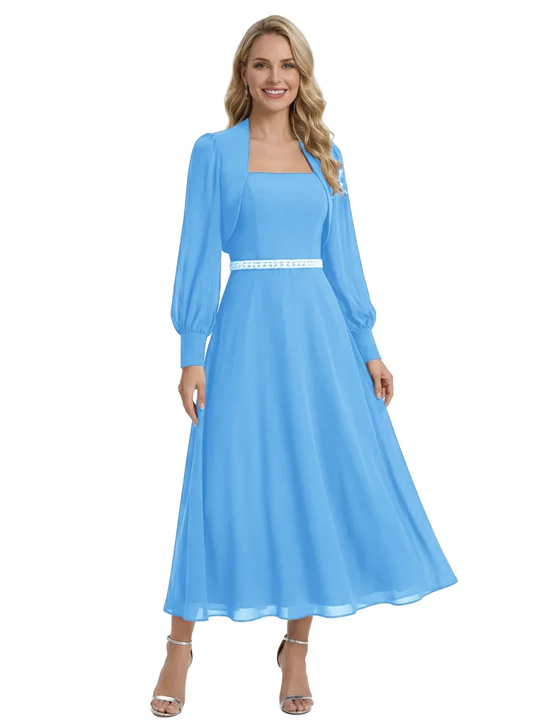 Chicsew Elegant Lantern Sleeve Beaded A-Line Chiffon Mother of The Bride Dress With Jacket sold by ChicSew product image thumbnail 5