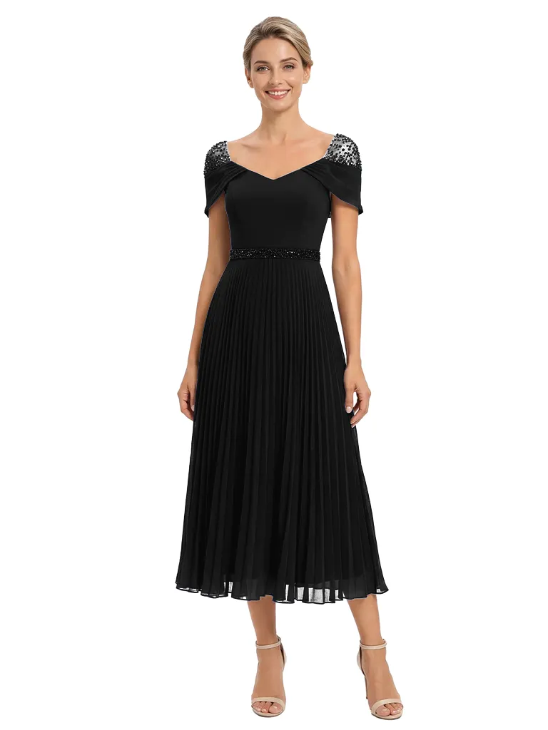 Chicsew Elegant V-Neck Cap Sleeve A-Line Chiffon Mother of The Bride Dress With Beaded Details sold by ChicSew product image thumbnail 4
