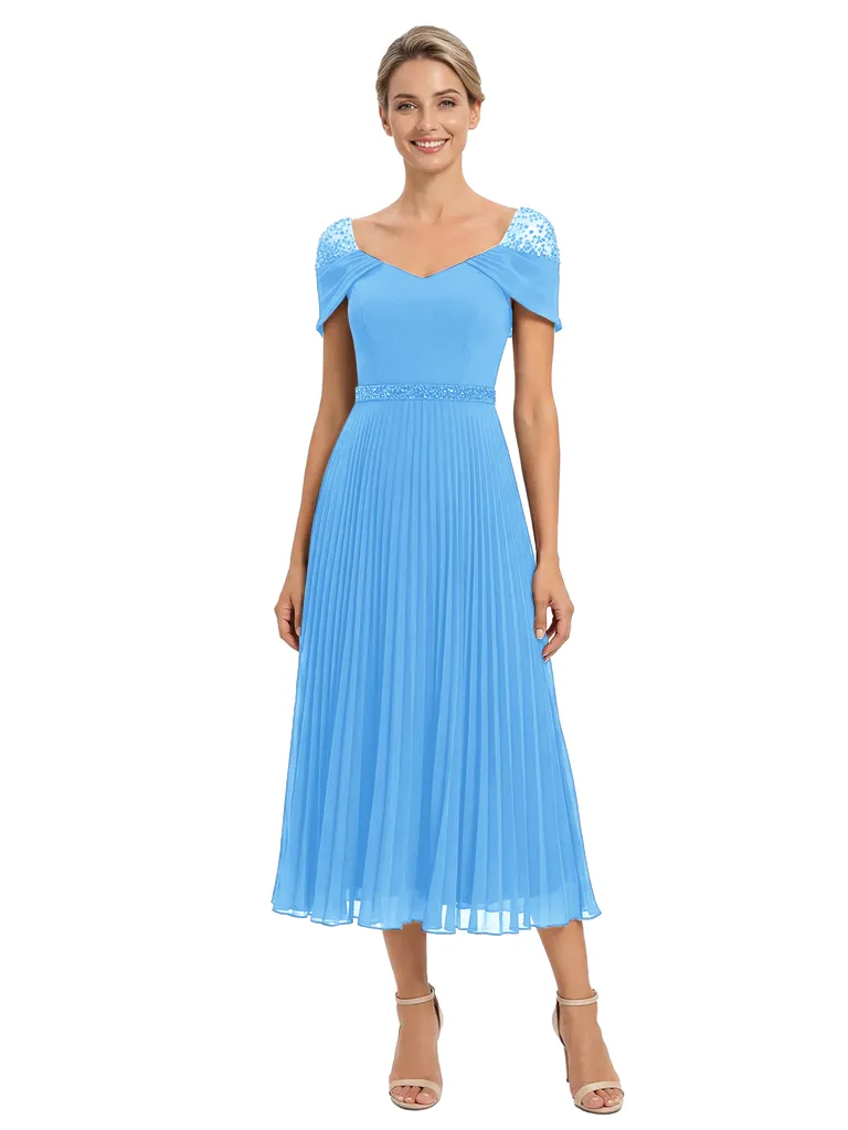 Chicsew Elegant V-Neck Cap Sleeve A-Line Chiffon Mother of The Bride Dress With Beaded Details sold by ChicSew product image thumbnail 5