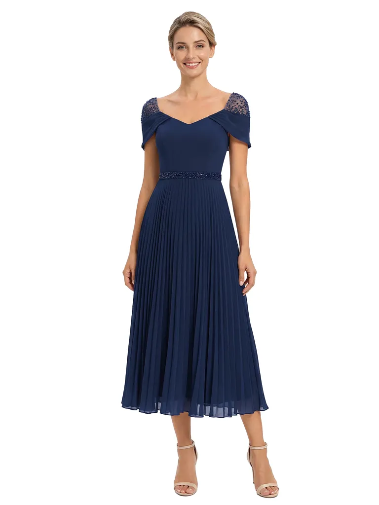 Chicsew Elegant V-Neck Cap Sleeve A-Line Chiffon Mother of The Bride Dress With Beaded Details sold by ChicSew